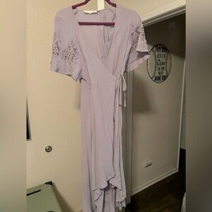 ASTR The Label Crochet Sleeve, High-Low Midi Wrap Dress- Purple/Lilac Size Small